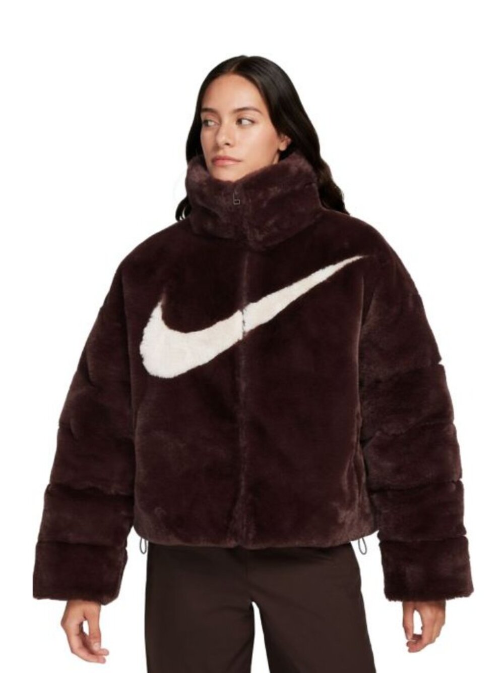 Nike Essential Oversized‎ Faux Fur Puffer Jacket Brown Small